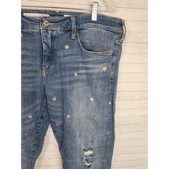 PILCRO POLKA DOT METALLIC HYPHEN STRAIGHT LEG JEANS, SZ 31 - Picture 2 of 15